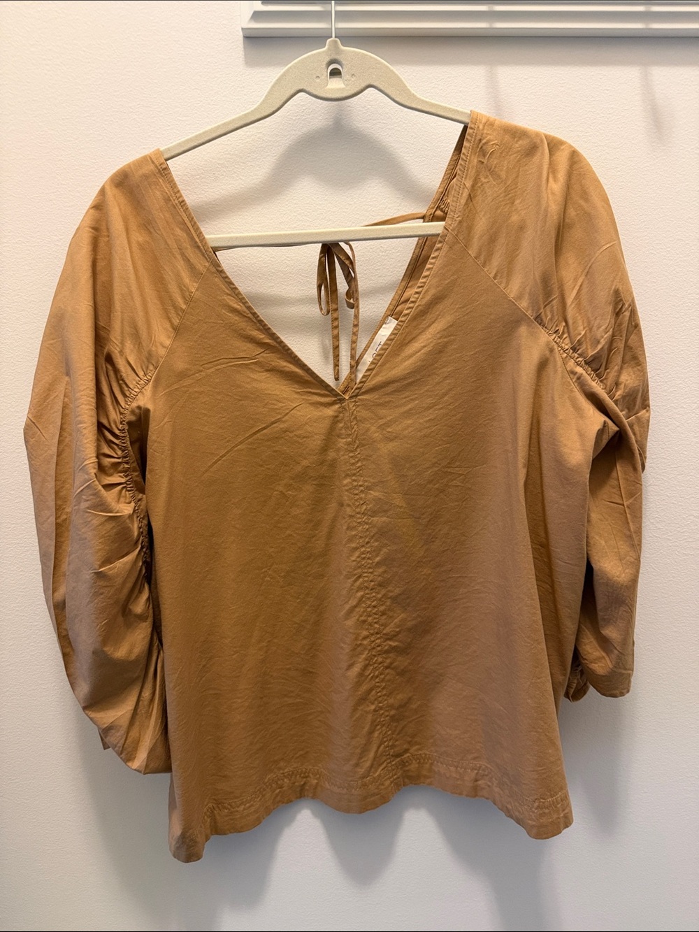 LOFT Camel Tan V-Neck Tie-Back Blouse